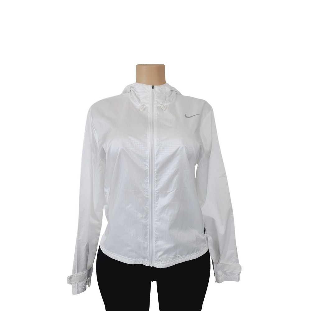 Nike Running Jacket, Lightweight Zip-Up, Hooded, Women's Size M,‎ White.